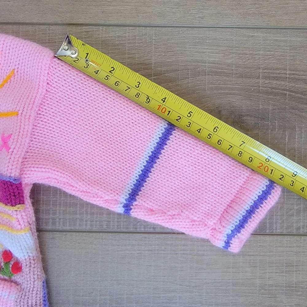 The Whisper Handicrafts Girls 100% Wool Llama Zip Hoodie Pink Size 18-24M / 2T